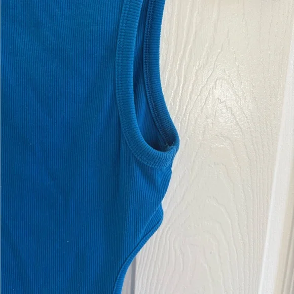 Zara Ribbed Cut Out Blue Mini Dress - Picture 7 of 8